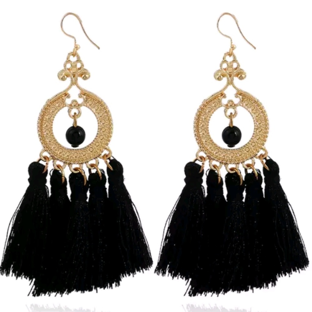 black tassel earrings